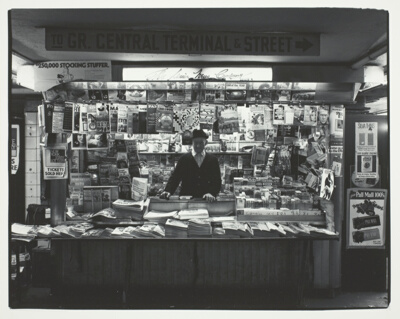 Subway news stand, New York City.