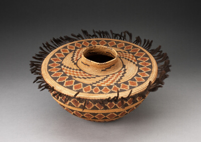 Feathered Bottleneck Basket with Bands of Interlocking Diamonds
