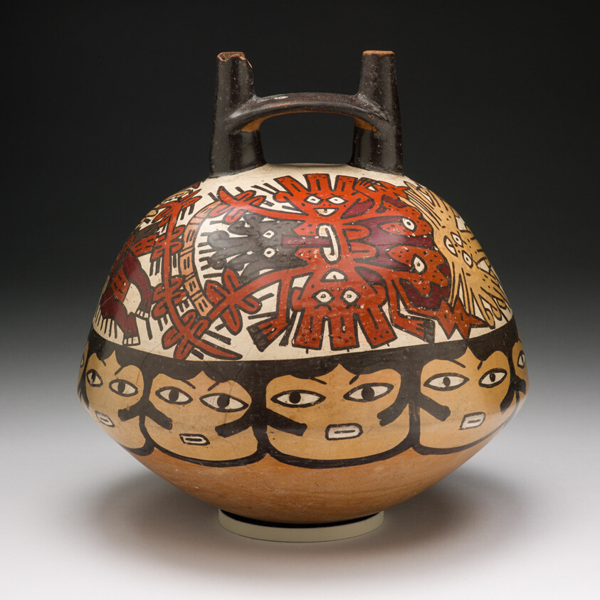 Vessel with Women's Faces and Masked Beings