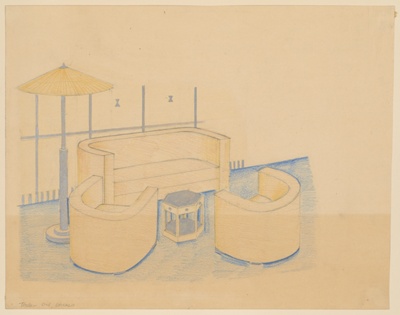 Tavern Club, Interior, Furniture Design, Chicago, Illinois, Presentation Drawing