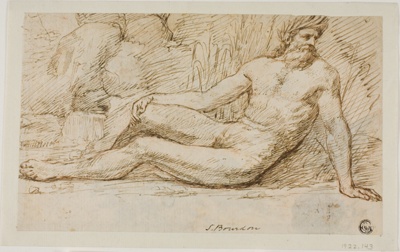River God (recto); Sketches of Two Male Heads (verso)