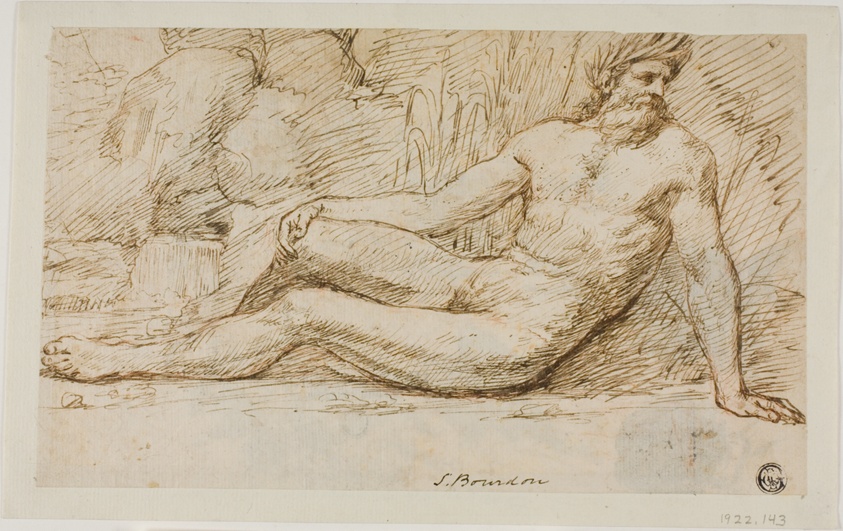 River God (recto); Sketches of Two Male Heads (verso)