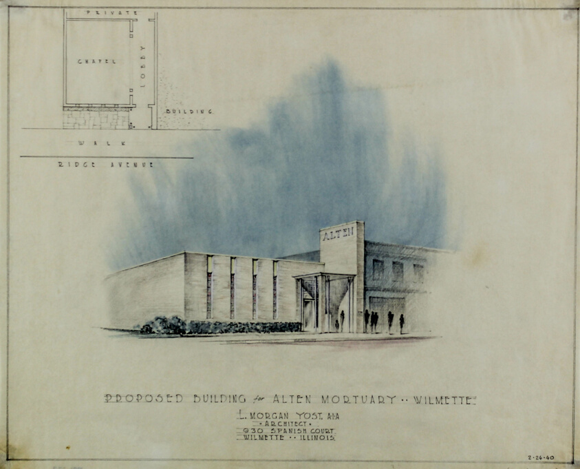 Alten Mortuary, Wilmette, Illinois, Presentation Drawing
