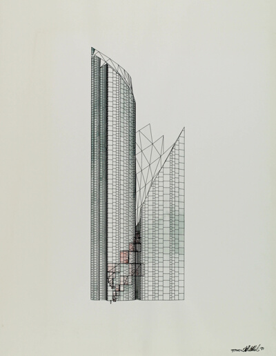 Chicago Tribune Tower II Late Entry, A Field Theory Butterfly Tower in the Chrysanthemum Field, Elevation Study
