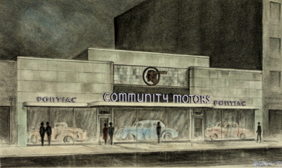 Community Motors Pontiac Automobile Showroom, Chicago, Illinois, Presentation Drawing
