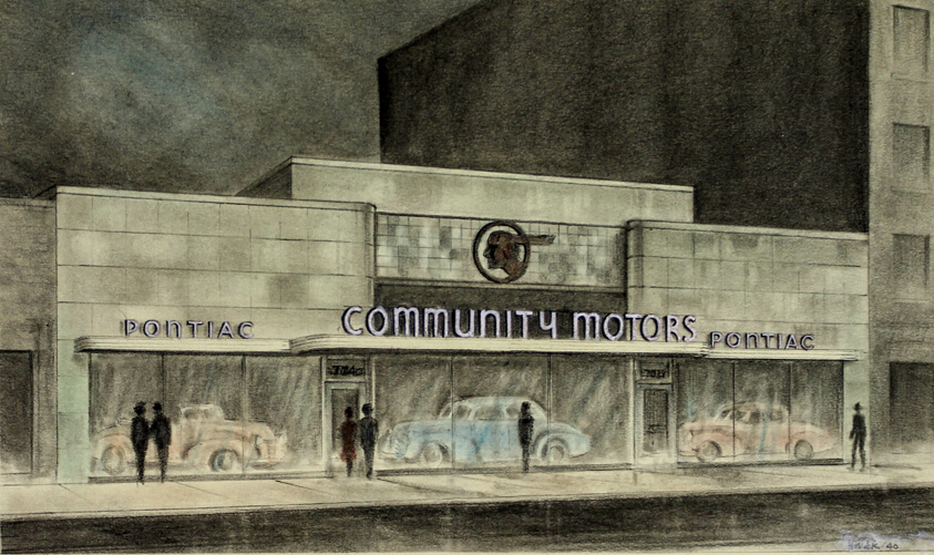Community Motors Pontiac Automobile Showroom, Chicago, Illinois, Presentation Drawing