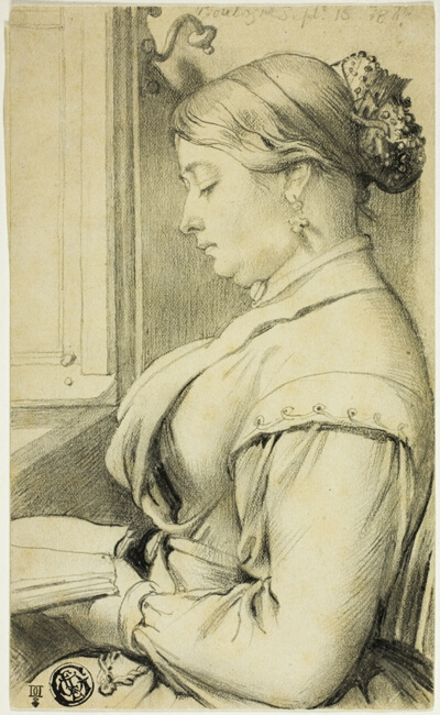 Half-Length Portrait of Woman (in profile to left) Reading by Opera Window