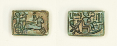 Plaque: King in Chariot Shoots Enemy/King Seated in the Barque of Amun