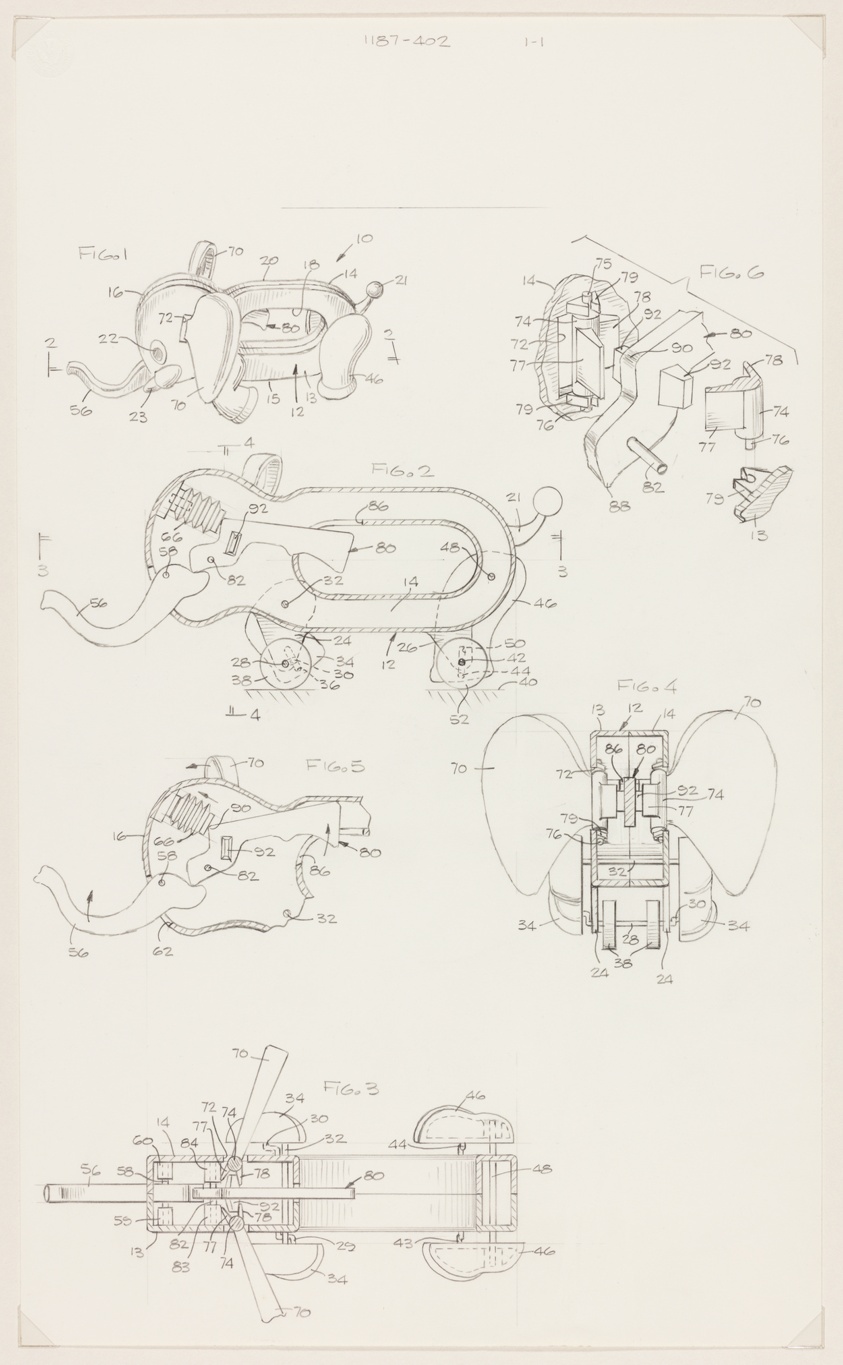 Patent Drawing for Moveable Elephant Toy, Sketch