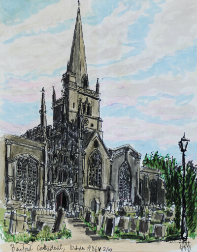 Burford Cathedral, West Oxfordshire, England, Travel Sketch
