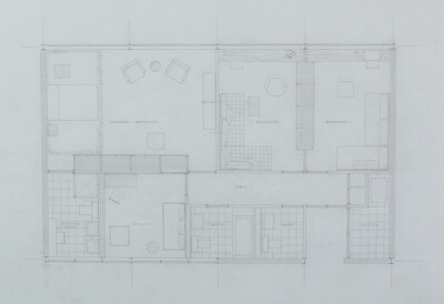 Sammet House, Highland Park, Illinois, Bedroom Plan with Furniture