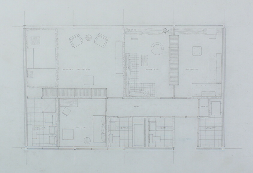 Sammet House, Highland Park, Illinois, Bedroom Plan with Furniture