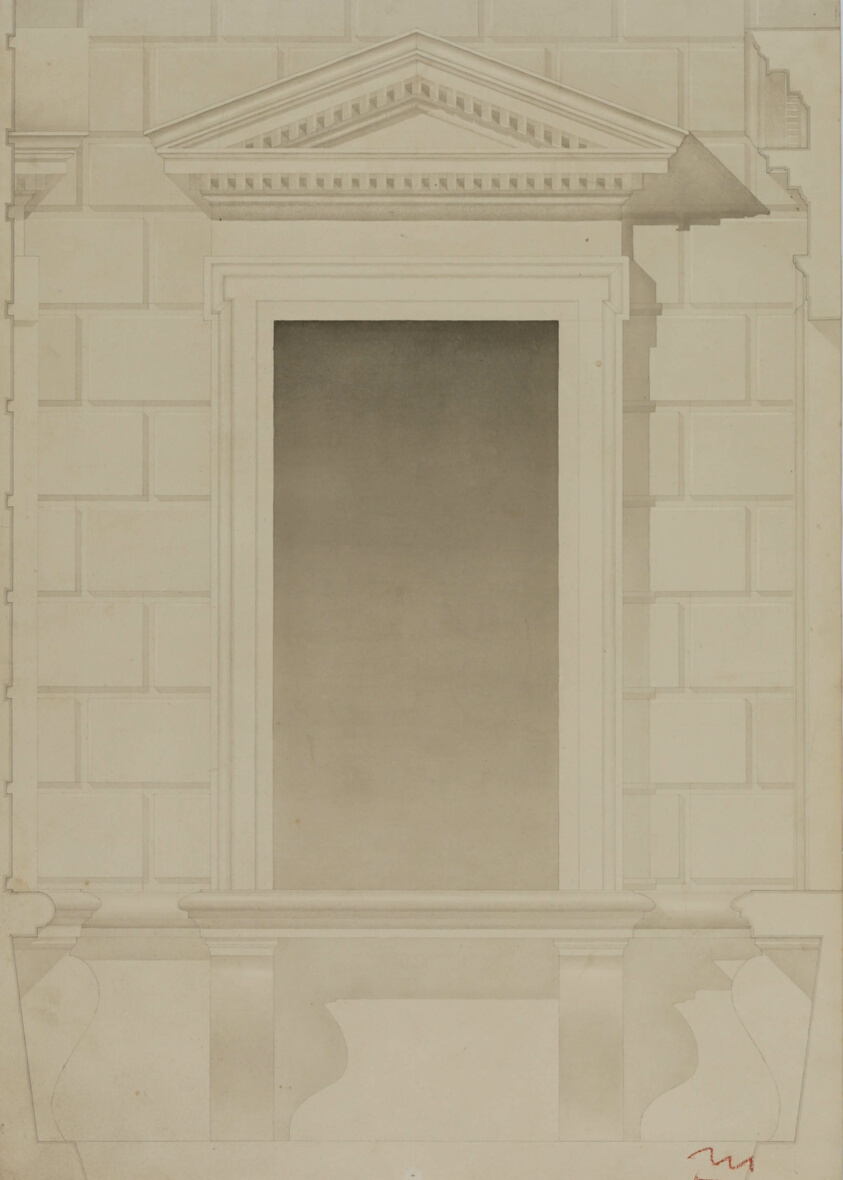 Pedmented Window and Stone Wall, Student Drawing