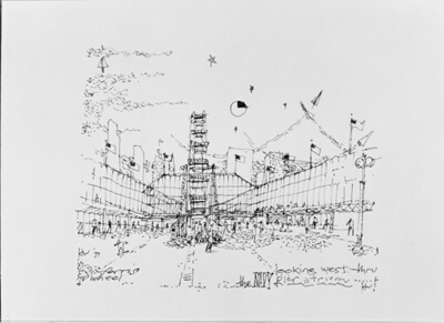 1992 World's Fair, Chicago, Illinois: Pespective Rendering of Ferris Wheel, Looking West through Navy Pier Atrium