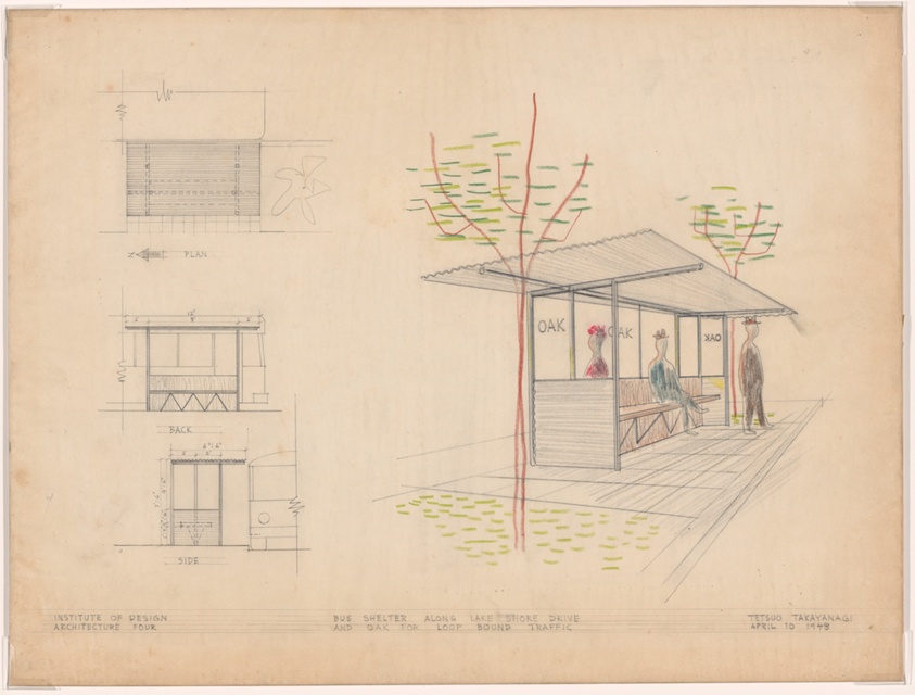 Bus Shelter Design, Elevations and Perspective, Student Project, Institute of Design, Chicago, Illinois