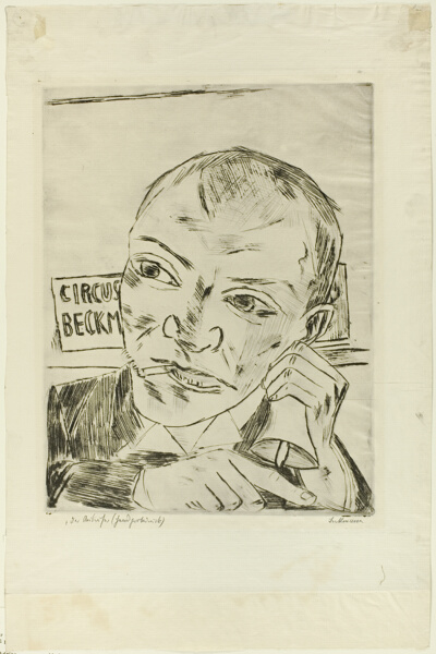 The Barker (Self-Portrait), plate one from Der Jahrmarkt
