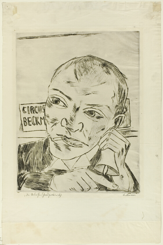 The Barker (Self-Portrait), plate one from Der Jahrmarkt