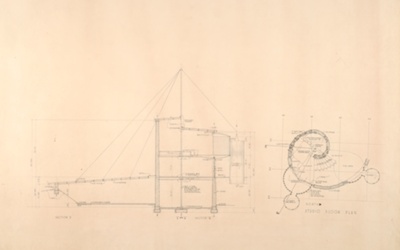 Gene and Nancy Bavinger House, Studio Floor Plan Section, Norman, Oklahoma, Working Drawing