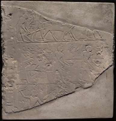 Fragment of a Stela Depicting Plowing, Harvesting, and Fowling