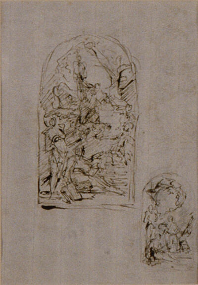 Sketches for an Altar with Saint Margaret of Cortona, Saint Sebastian and Saint Roch (recto); Two Sketches for an Altar (verso)