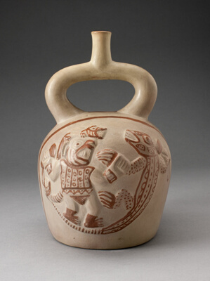 Stirrup Spout Vessel with Raised Mythic Battle Motifs