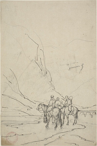Men on Horseback Beside River