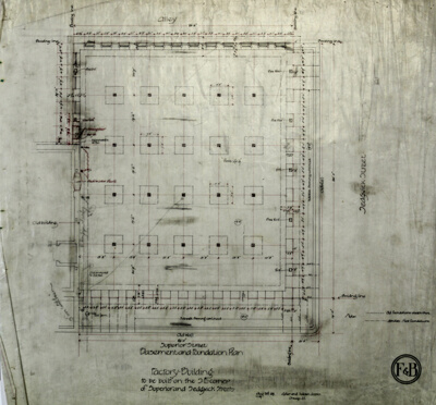Brunswick Balke Collender Company Factory Building, Chicago, Illinois, Foundation Plan and Basement Plan