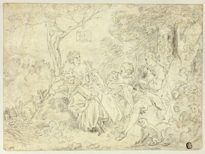 Shepherdesses and Young Man Playing Bagpipe