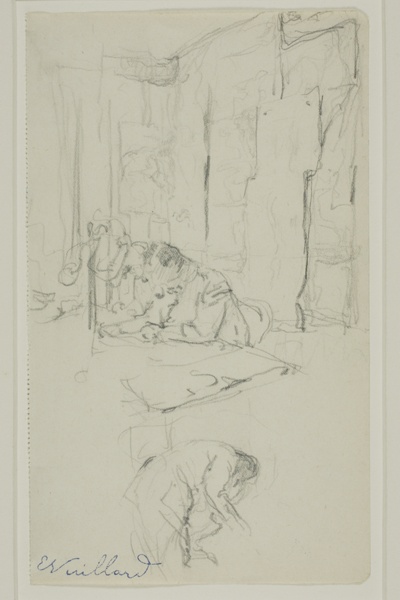 Man and Woman Reading at a Table, with a Sketch of Another Figure