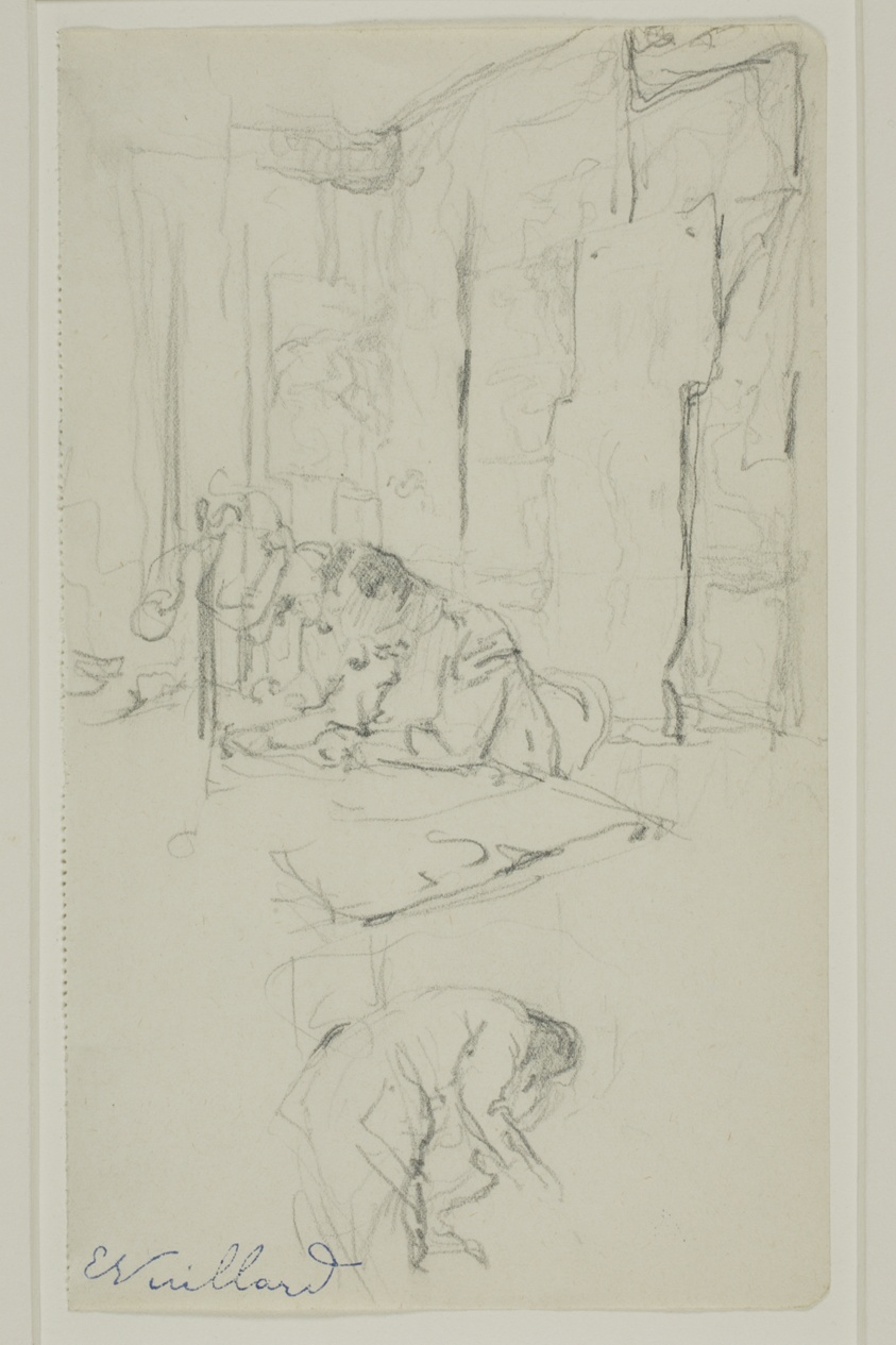 Man and Woman Reading at a Table, with a Sketch of Another Figure