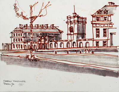 Exterior View of the Chateau de Vincennes, Paris, France, Travel Sketch