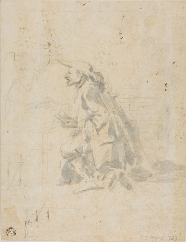 Kneeling Man Approaching Another Figure