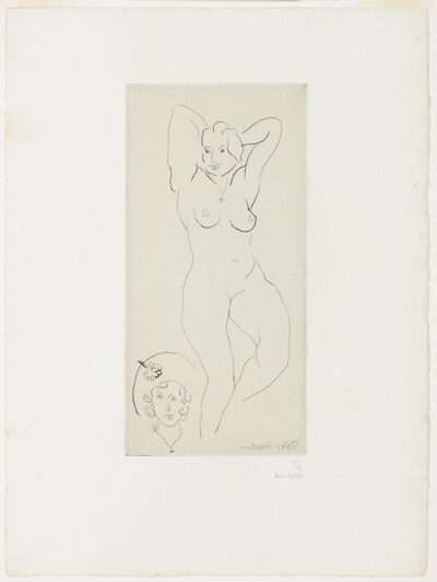 Female Nude with Arms Upraised and Head of a Woman