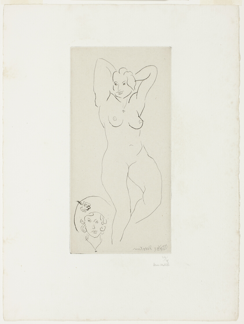 Female Nude with Arms Upraised and Head of a Woman
