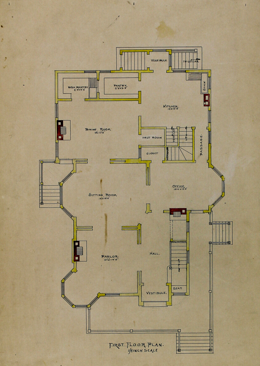 Presentation Design Drawings, Residence for Dr. Stratford, Chicago, Illinois, First Floor Plan