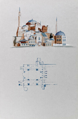 Hagia Sophia, Istanbul, Turkey, Elevation and Plan