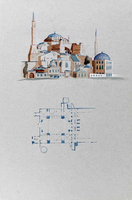 Hagia Sophia, Istanbul, Turkey, Elevation and Plan