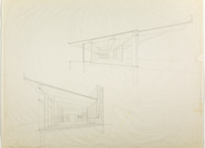Schweikher House, Roselle, Illinois, Perspective Sections