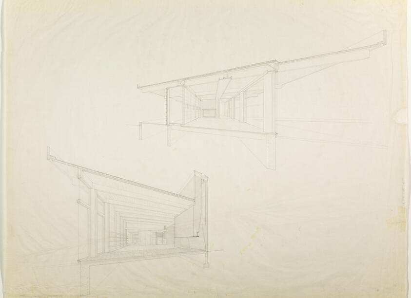 Schweikher House, Roselle, Illinois, Perspective Sections