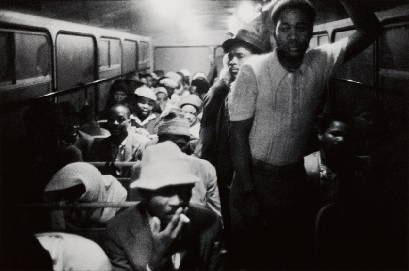 3:15 a.m. Going to work: standing room only now, on the Wolwekraal-Marabastad bus, which is licensed to carry 62 sitting and 29 standing passengers