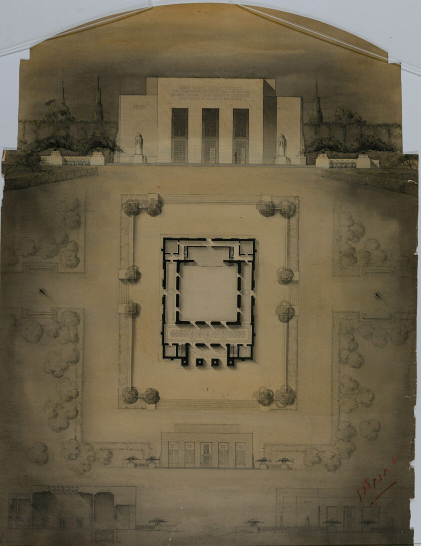 War Memorial, Student Drawing, Plan and Elevations
