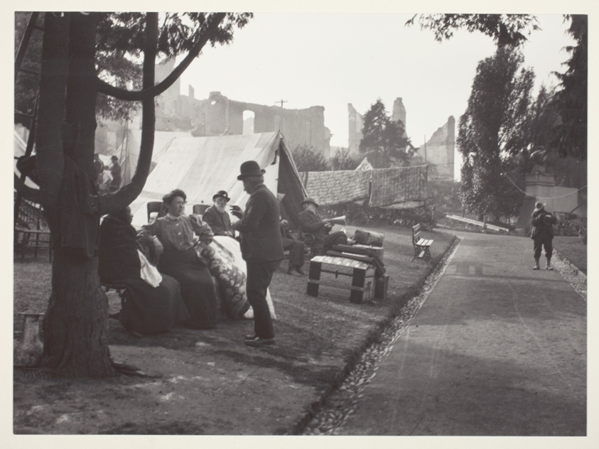 Refugee Camp, Ruins in Background, San Francisco Earthquake and Fire