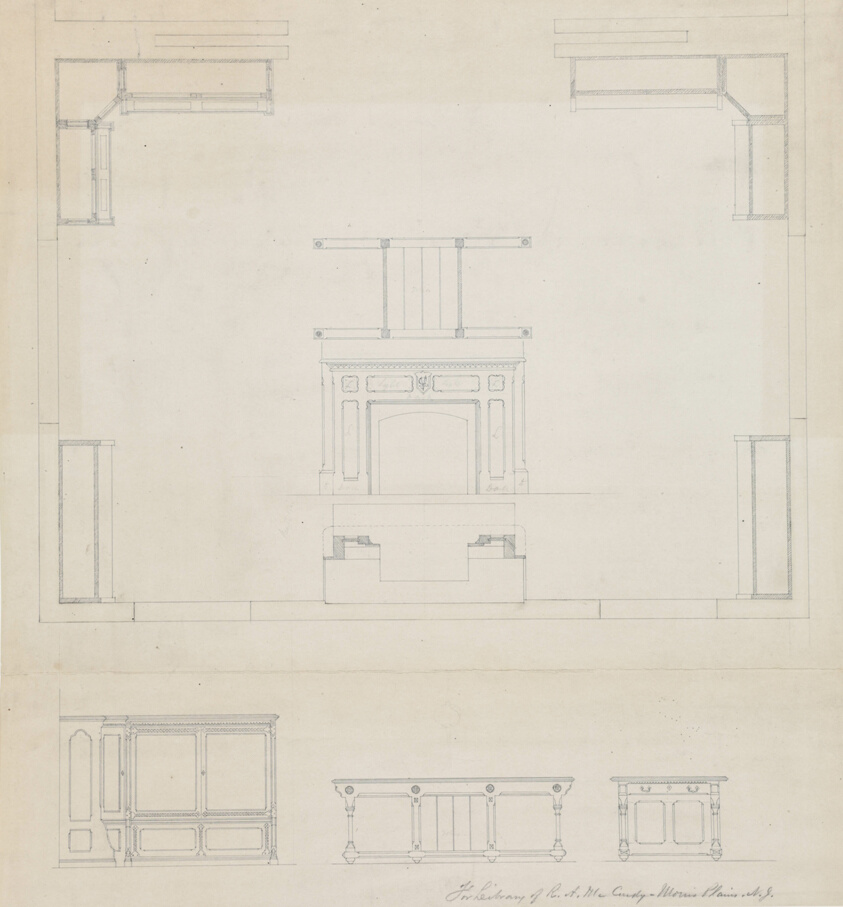 Library for R.A. McCurdy, Morris Plaines, New Jersey, Elevations of Mantel and Furniture