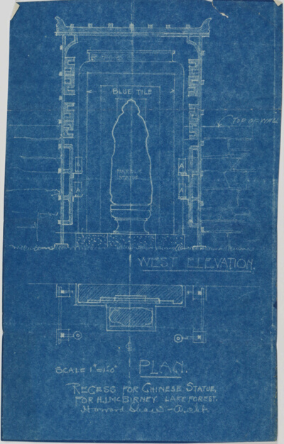 Recess for Chinese Statue for H.J. McBirney, Lake Forest, Illinois, Plan and Elevation
