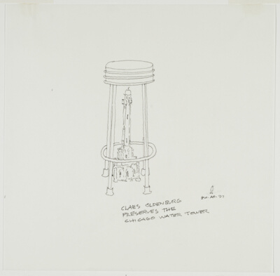 Claes Oldenburg Preserves the Water Tower, Chicago, Illinois, Travel Sketch