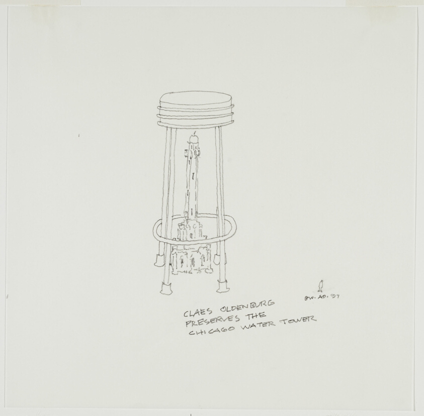 Claes Oldenburg Preserves the Water Tower, Chicago, Illinois, Travel Sketch
