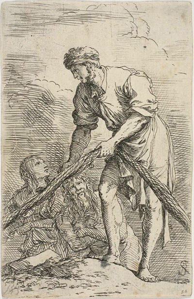A men pulling a net, with two figures behind him, from Figurine series