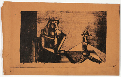 Woman Seated at a Table with a Sculpture