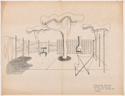 Mixed Residential Development, Row House Garden Perspective, Student Project, Institute of Design, Chicago, Illinois
