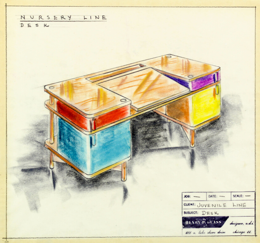 Fleetwood Furniture Company, Swingline Juvenile Furniture, Desk, Presentation Drawing